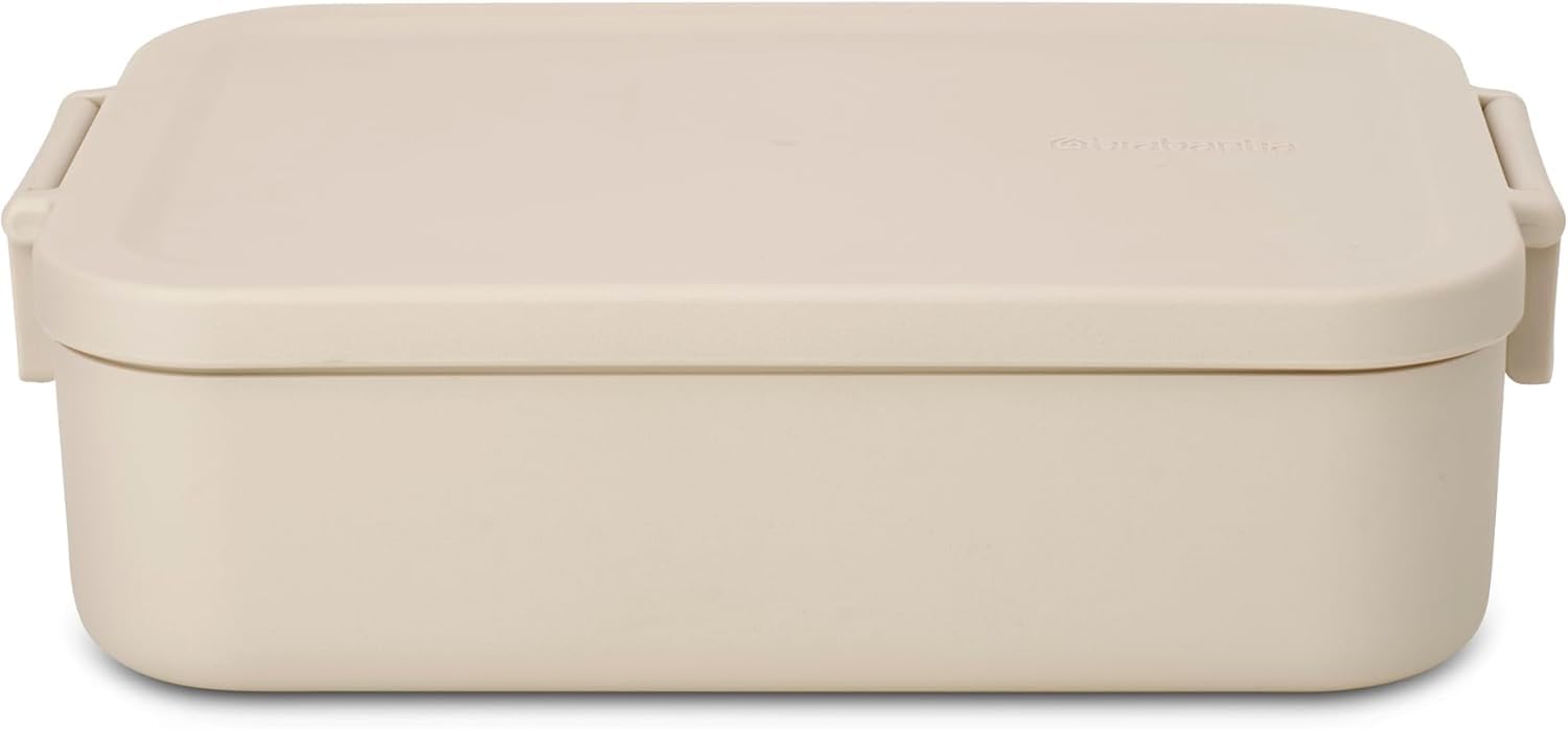 Brabantia Soft Beige Make & Take Lunch Box Bento (1.1L), Removable Compartments For Food Separation, Plastic Food Container Lid With Clips, Bento Box, Dishwasher & Microwave Safe, 20 X 13.5 X 5.5 Cm