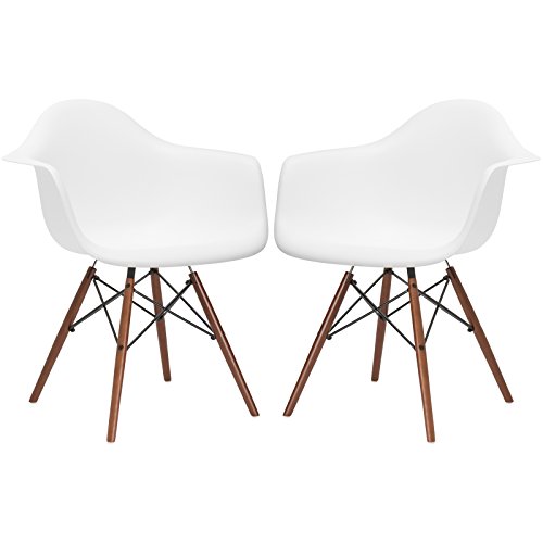 Poly and Bark Vortex Arm Chair Walnut Leg, White, Set of 2