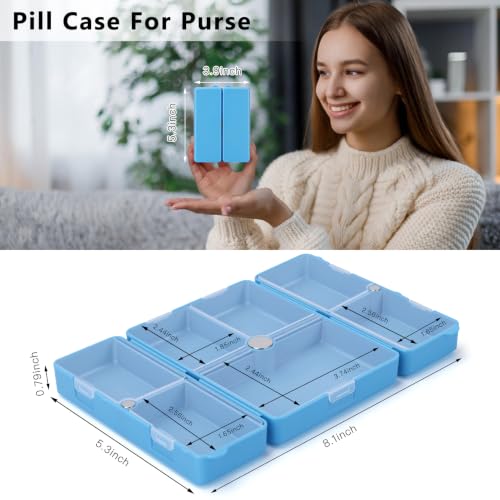 Image of FYY Travel Pill Organizer,7 Compartments Large Pill Box Medicine Case-Blue