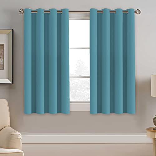 Image of H.VERSAILTEX Blackout Curtain for Living Room Small Window Kitchen Blackout Curtains 45 inch Length Energy Saving Solid Grommet Blackout Drape, One Panel, Storm Blue, 52 inch W x 45 inch L