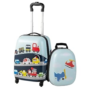 GYMAX Kids Carry On Luggage Set, 12″ & 16″ 2PCS Rolling Suitcase