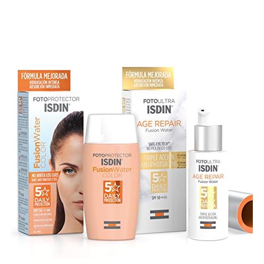 Isdin Foto Age Repair Fusion Water SPF 50 - Protector solar facial de fase acuosa, 50 ml + Fusion Water COLOR SPF 50 - Protector solar facial de fase acuosa con color para uso diario, 50 ml
