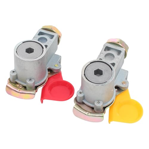 Kupplungskopf M16 mit Filter ohne Ventil Set Druckluftkopf rot gelb M16x1,5 mit Staubkappe für LKW Zugmaschine Traktor Druckluft Motorwagen Zugfahrzeug Traktoren Bremse Anhänger Auflieger M24 x 1,5