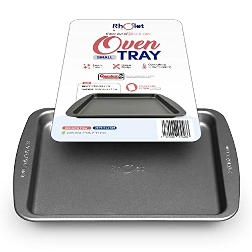 Rholet Small Baking Trays for Oven Non Stick 21x16.2x1.7 cm Flat Baking Sheet Rectangular Quantum 2 Non-Stick Technology Swiss Roll Pancakes Cupcakes Cookies