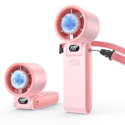Image of Portable Handheld Fan with Ice Cooler, 199 Speed Personal Fan,5500mAh Rechargeable,20H Cooling Time,20000 RPM Powerful Motor, Summer Essential for Travel /Outdoor /Office, Pink