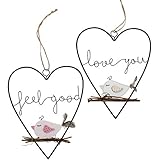  Boltze 2 x Dekoanhänger Twieti Herz, Holz, Eisen, Höhe 20 cm, Fensterdeko, Geschenk, Valentinstag