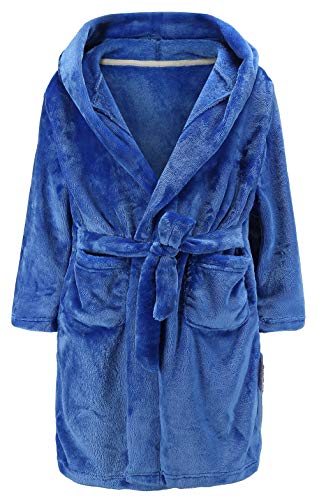Boys Bathrobes(2 T-12 Years) Toddler Kids Hooded Robes Plush Soft Coral Fleece Pajamas Sleepwear for Boys (Pure Blue, 11-12 Years)