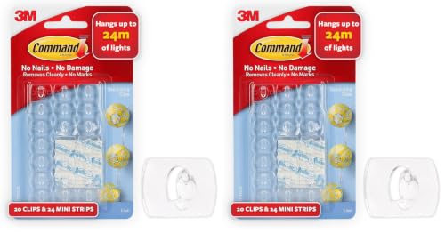 Command Befestigungsclips mit transparenten Klebestreifen, 20 Clips und 24 Strips (Packung mit 2)