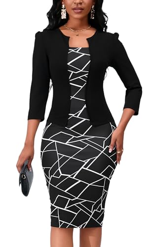 Image of Yajedo Women's Reto Bodycon Midi Dresses 3 /4 Sleeve Church Wear to Work Business Pencil Dress