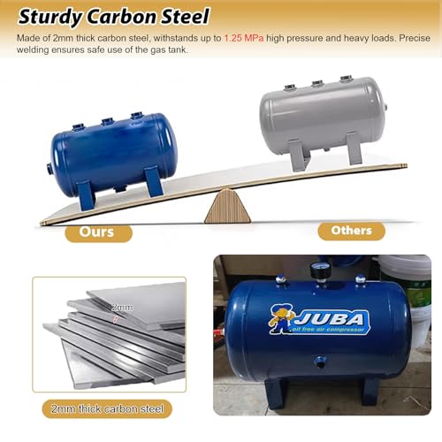 Tanque de compresor industrial de 10 litros horizontal con manómetro de aire 6