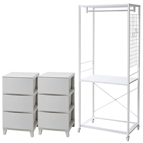 [山善] ルームス ハンガーラック チェストセット キャスター付き 幅73 奥行42 高さ178.5cm グレージュ/アイボリー RSH-2S(GW/GG)のサムネイル