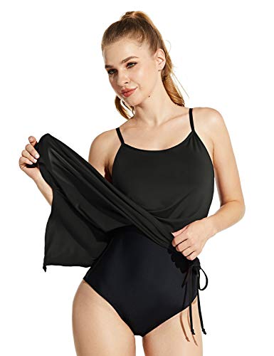 BALEAF Women s One Piece Swimdress Modest Swimsuit Adjustable Straps Swim Cover Up Dress Black 44