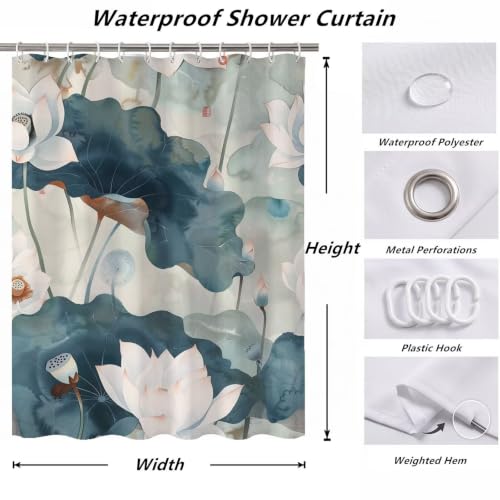 Rideau de douche lotus 160x200 cm imperméable et lavable pour baignoire