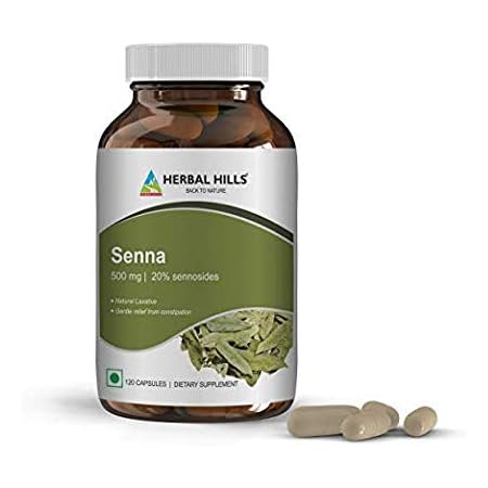 Herbal Hills Senna Capsules / Natural Laxative, (alexandrina Senna), 120 Capsules, Stool Softner, Constipation Relief