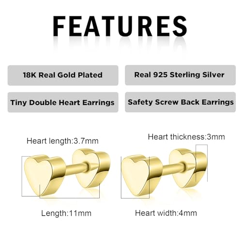 18K Gold Plated Sterling Silver Star, Heart | Screw Back Dainty Stud Earrings2