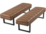 Captain Winters Dining Table Bench with Storage Set of 2, Faux Leather Long Bench for Kitchen, 52” Breakfast Nook for 4-6 Person Extra Seating, End of Bed Entryway Storage Bench, 2PCS, Brown