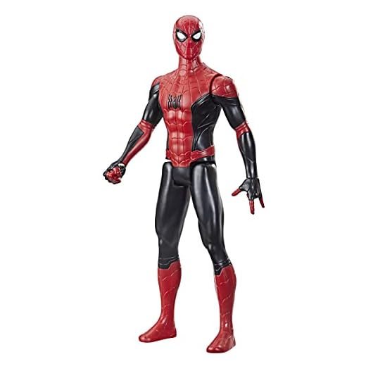 Spider-Man Figura de acción Nuevo Traje Negro y Rojo de 30 cm de Marvel Titan Hero Series, Inspirado en la película, niños a Partir de 4 años