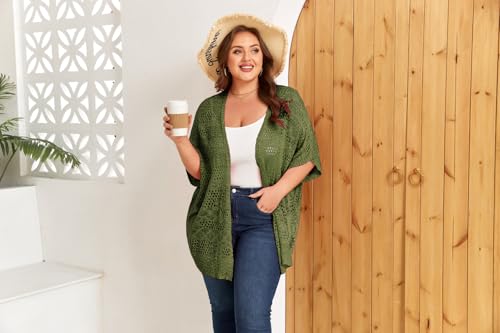 Image of ForHailey Women's Plus Size Crochet Cardigan Kimonos Boho Short Sleeve Oversized Summer Open Front Knitted Sweater