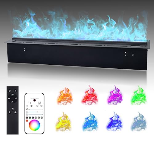 Chimenea eléctrica con efecto de vapor de agua 3D, llama ajustable, humidificador, control remoto, llenado automático de agua, diseño ultrafino