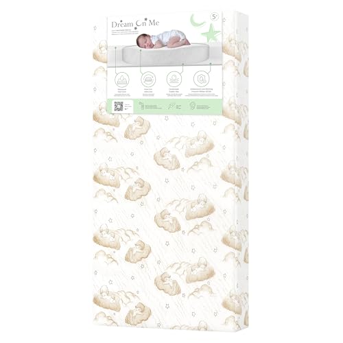 Image of Dream On Me Little Lullaby 5” 2-in-1 Crib & Toddler Mattress, Dual-Sided Infant & Toddler Support, Waterproof & Stain Resistant, GREENGUARD Gold & Baby Safety Alliance Certified - Beige Cloud