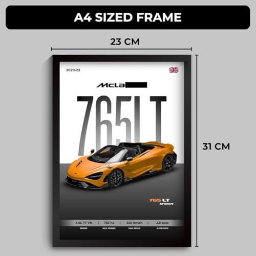 Image of McLaren 765LT Spider Poster | Framed A4 Sized (31 x 23 cm) | McLaren Car Posters for Wall, Gift for Boys | Supercar Frames | Poster Sportscar Frame | Car Posters for Wall, Bedroom, Hostel, Study Room, Desk (F 050)