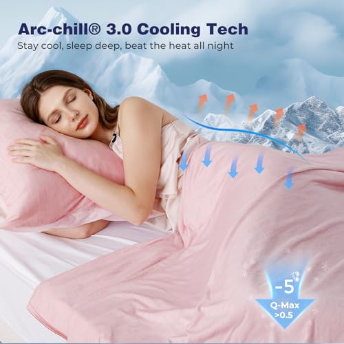 Image of Luxear Arc-Chill Q-Max 0.5 Self-Cooling Blanket, 220 x 200 cm, Pink | 2 in 1 double-sided thin summer blanket, cotton for hot, cooling blanket for people, bed throw, baby blanket, cuddly blanket