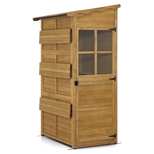 M MCombo Armoire de Jardin en Bois, abri de Jardin résistant aux intempéries, étanche à l'eau, pour l'extérieur Balcon terrasse, Armoire de Rangement avec étagère réglable 86×120×201 cm (Nature)