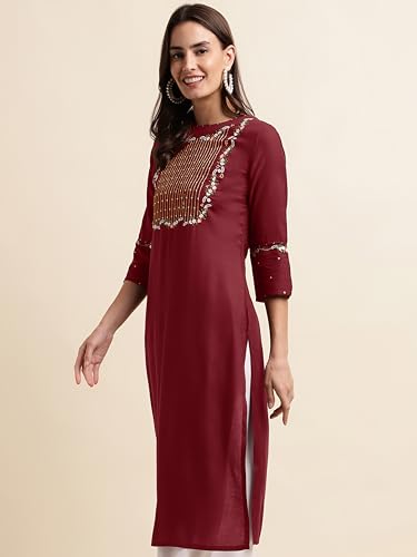 Image of MIRCHI FASHION Women's Straight Fit Rayon Sequins Embroidered and Polka Dots Printed Kurti Only