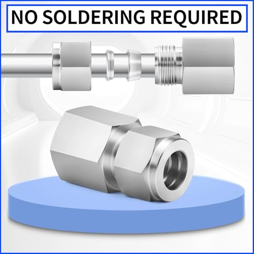 Image of ChillWaves 304 Stainless Steel Compression Tube Fitting, 1 /4 inch OD x 3 /8 inch NPT Female Compression Union Connector(2-PACK)