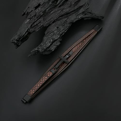 Mens Cuff Cross Bracelet Multi-Layer Braided Leather Cross Bracelet for Religious Bangle Wristband Faith Christian Jewelry for Men Teen3