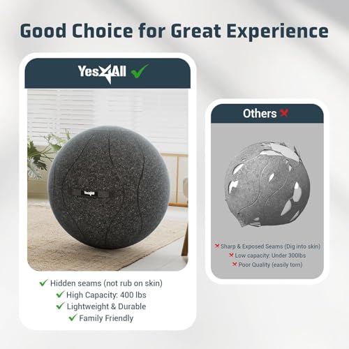 Yes4All Exercise Office, 400lbs Capacity Anti-Burst Yoga Weight Self-Standing Sitting Ball Chair with Hidden Seam Cover Convenient Handle & Pump Included, Standard, Dark Gray
