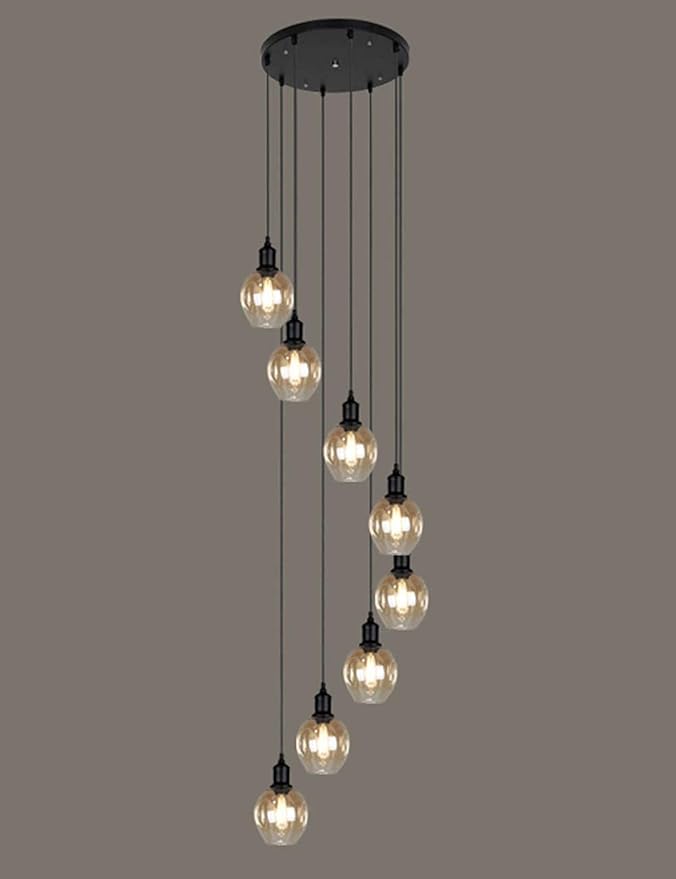 LSHAOBO Kroonluchters, Retro Multi Glazen Ballen Trap Spiraal Moderne Hanglampen voor Villa Duplex Trap Lange Kroonluchter E27 Led(Size:8 Balls) photo 3