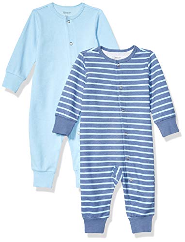Hanes Ultimate Baby Flexy 2 Pack Sleep and Play Suits, Dark Blue Stripe, 12-18 Months
