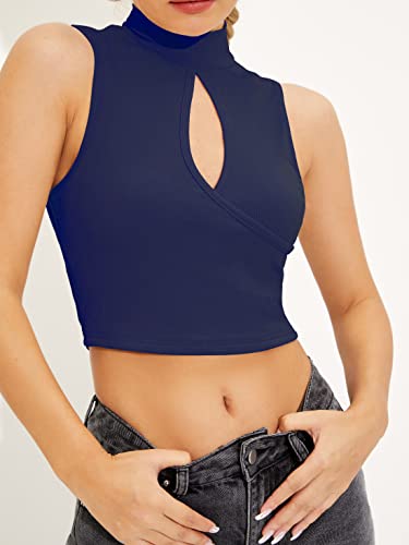 Image of Shasmi Women's & Girl's Black and Maroon Solid Ribbed High Neck Stand Collar Sleeveless Slim Fit Cut Out Tank Tops (Top 43)