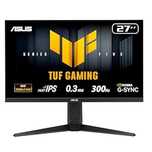 ASUS TUF Gaming VG27AQML5A QHD Monitor (27 Zoll, 2560 x 1440, 300Hz, Fast IPS, ELMB Sync, AMD FreeSync Premium, VESA DisplayHDR 400, 0,3ms Reaktionszeit, Lautsrecher, 2X HDMI, DisplayPort, Gaming AI)