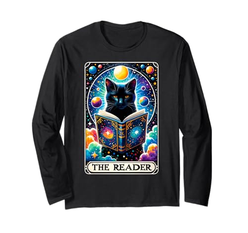 black cat || Celestial Cat Tarot Card || Book Lover Manche Longue