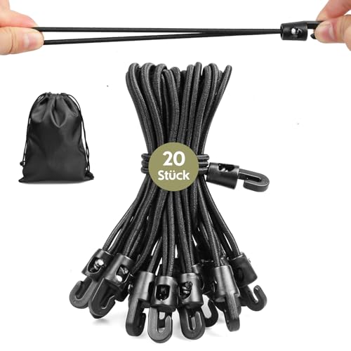 Moinkerin 20 Stück 15cm Schwarze Spanngummis mit Haken - wasserdichtem und UV - beständigem，Expander mit Haken & Planenspannern, geeignet zum Fixieren von Planen, Campingzelten