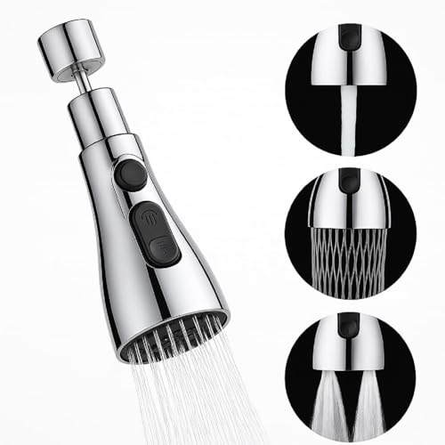 Image of VEZELA Tap Extension for Kitchen Sink | 360 Rotatable Kitchen Sink Tap Faucet | Easy Installation 3 Mode Water Saving Universal Fit Spray Head Tap Extender Anti-Splash