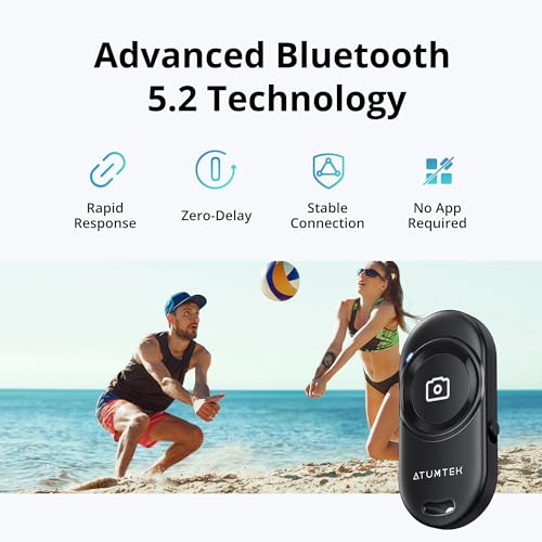 ATUMTEK Camera Remote Shutter for iPhone and Android Smartphones (2 Pack), Wireless Phone Remote Control Selfie Button for Photos and Videos (Bluetooth 5.2), Wrist Strap Included, Black Stylish