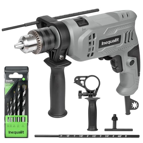 Inequalit Corded Hammer Drill 3000RPM with 5pcs Bits, 4.5Amp 1/2 Inch Keyed Metal Chuck Impact...
