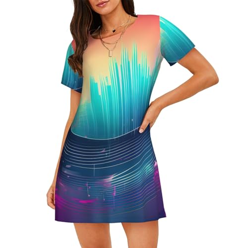 Chemise de nuit courte imprimé notes de musique pour femme pour la maison et les vacances