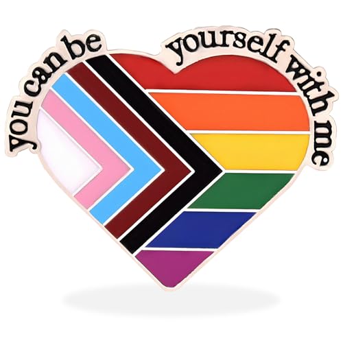 Progress Pride Badge You Can Be Yourself With Me Rainbow Love Heart Enamel Pin Badge LGBTQ Gay Pride Accessories Novelty Brooches for Men Women Parades Celebrations Daily Wear Creative Gifts