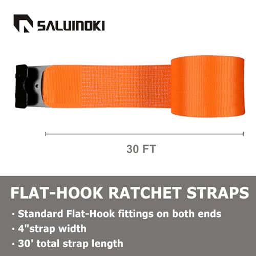 SALUINOKI 12Pcs 4 inch Straps for Flatbed Trailer Orange 30 ft Truck Straps, 4" x 30' Winch Straps with Flat Hook Heavy Duty 5500lbs Cargo Control Load Strap by SALUINOKI - Image 3