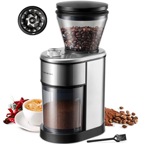 TWOMEOW Macina Caffe Elettrico Con Cono, Grinder Elettrico In Acciaio Inox, Con 15 Impostazioni Di Macinatura Precisa Per Espresso/Café De Terre/Moka Pot/French Press/Cold Brew 150W