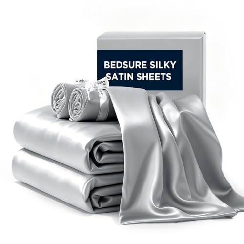 Bedsure Satin Sheets Queen Size - 4 Piece Silky Bedsheets
