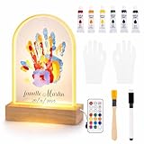 PetiLume Kit Empreinte Famille LED avec Télécommande – 5 Plaques Plexiglas Effet 3D, 6 Peintures Non Toxiques, Cadre Souvenir Personnalisé Mains & Pieds, DIY Décoration Maison, Cadeau Famille Premium