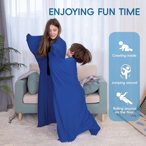 Image of OUTREE Sensory Sock for Kids 6-9 Years, Medium, 43''x27.5'', Good for Height:43'' - 51'', Body Sock Helps Kids Relax and Focus, Sensory Toys for Autistic Children with Carrying Bag, Blue