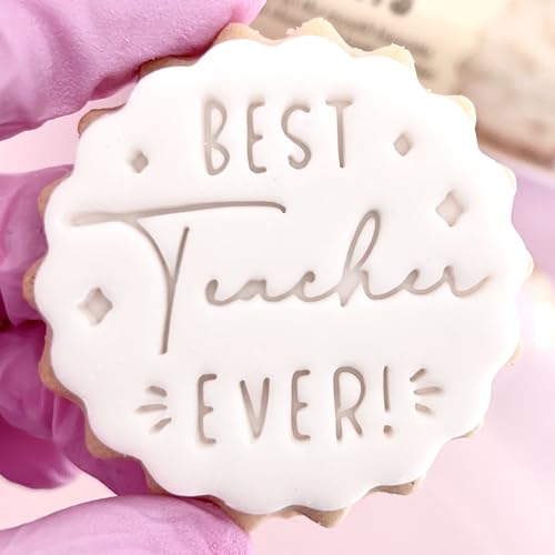 Fondant Stamp Embosser Biscuits Cookies Cupcakes fits All Butter Biscuits Best Teacher Ever m&s Reusable Marks and Spencers Teacher Gift Ideas Thankyou Teacher Free Matching Cutter