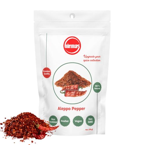 Hirmas - Aleppo Pepper Flakes 4 oz Resealable Bag | Crushed Aleppo Pepper Flakes | Halaby Pepper (Syrian Pepper ) | Marash Chili Flakes, Crushed Turkish Red Chili Pepper (Pul Biber) | Authentic Turkish & Middle Eastern Chili Spice for Exquisite Heat & Flavor