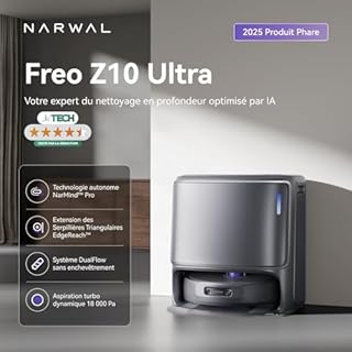 NARWAL Freo Z10 Ultra - Robot Aspirateur Laveur Intelligent 18 000 Pa - Extension Serpillère Dynamique, Système Anti-Enchevêtrement, Nettoyage Sec/Humide, Station Tout-en-Un, Coloris Gris